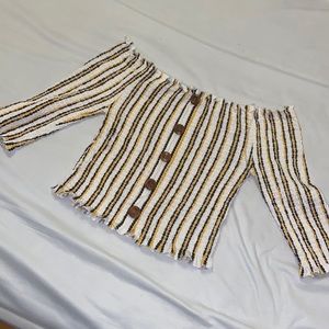 Black and yellow off the shoulder crop top